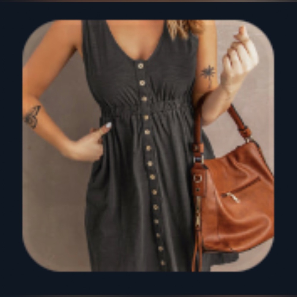 Bellelily gray 2XL “casual buttoned v-neck sleeveless mini dress”